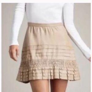 Joie Francis beige lambskin leather ruffled pleated mini skirt